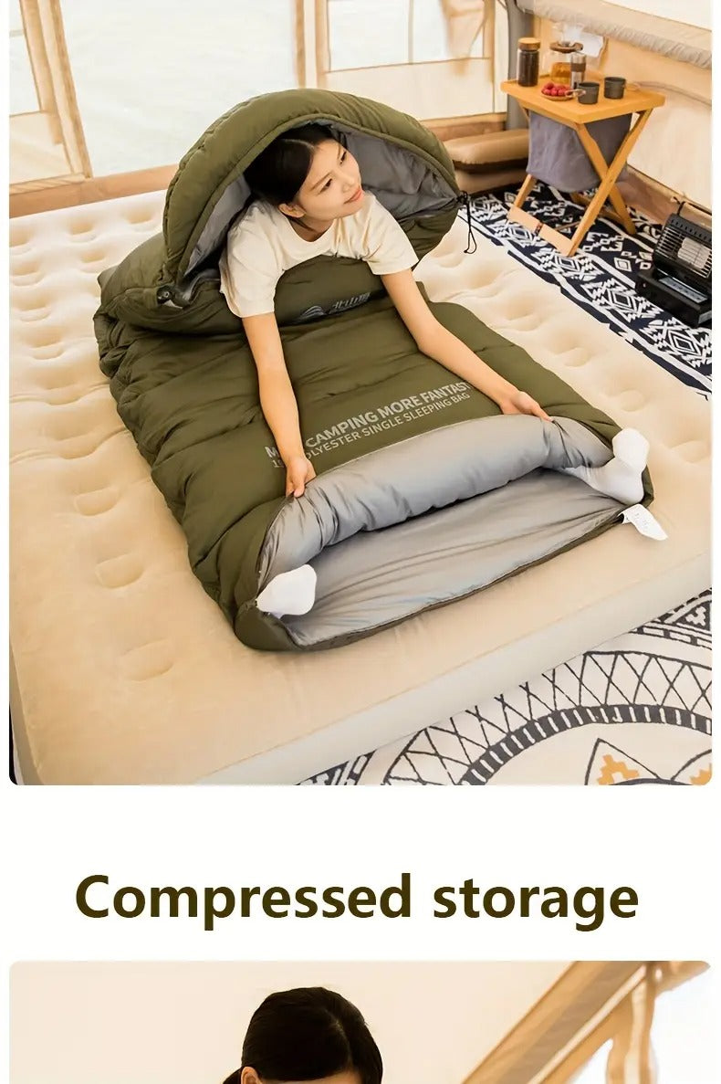1pc envelope style sleeping bag with zip closure thickened synthetic insulation for winter camping hiking portable half length design olive green gray ideal gift for outdoor quilted comfortable sleeping _ temu Temu